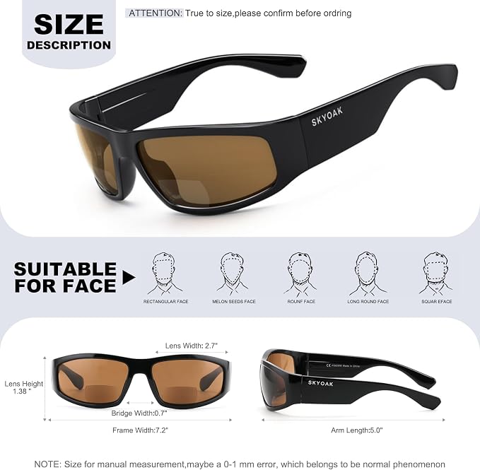 2 PACK Unbreakable Bifocal Reading Sunglasses for Men, Wrap Around Sun Reader Heavy Duty Temple UV400 Outdoor Sports Driving Finshing (Black & Grey +2.0)