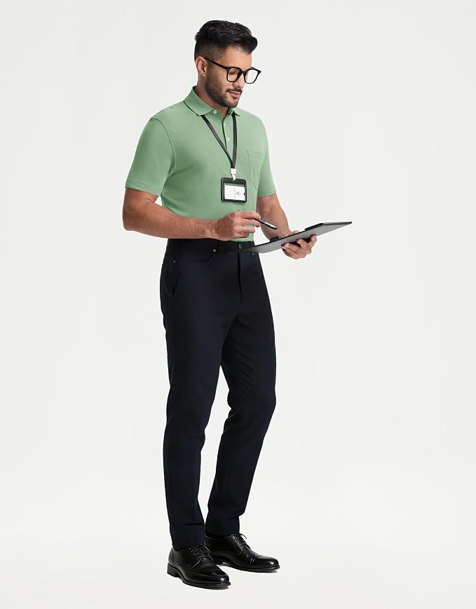 M MAELREG Mens Golf Shirts Short Sleeve Lightweight Soft Cotton Blend with Pocket Summer Casual Daily Wear