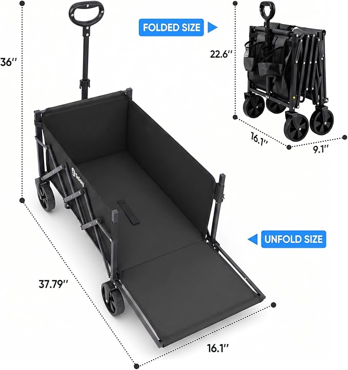 Sekey Collapsible Wagon Cart with Drop-Down Tailgate, 300 lb Capacity