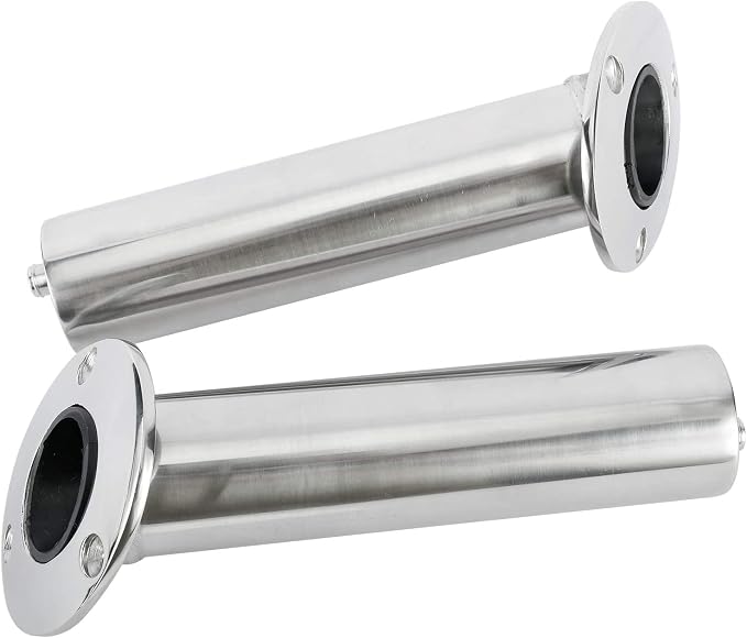 YaeMarine 4-Pack Heavy Duty Stainless Steel 316 Deluxe Rod Holders with Drain, Flush Mount Fishing Rod Pole Holders, 30 Degree /15 Degree/90 Degree