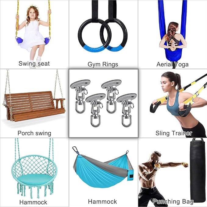 SELEWARE Ceiling Swing Mount Stainless Steel Swing Hangers Free Swivel Swing Hooks for Yoga Swing Indoor Outdoor Swing Set Porch Swing Chair Punching Heavy Bag 2000 lbs Capacity 4 Pack