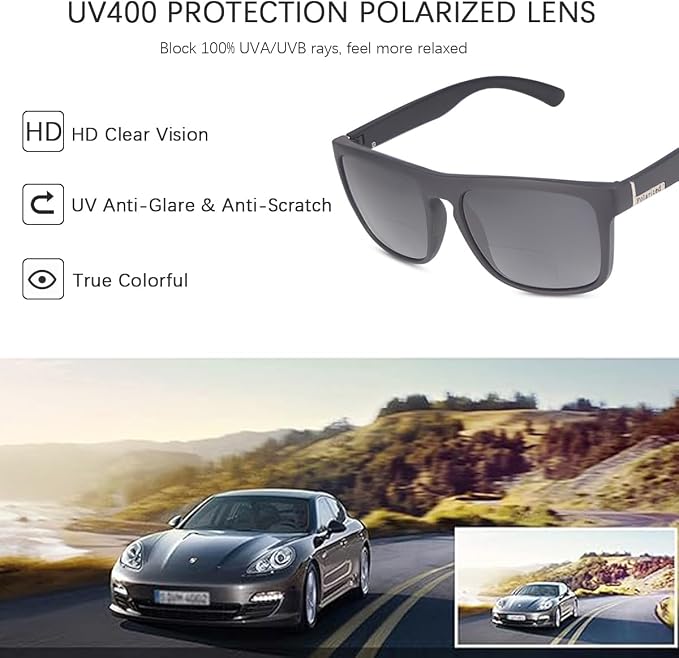 YIMI Polarized Bifocal Reading Glasses UV Protection Outdoor Sun Readers Computer Anti Blue Light Glare Glasses for Men Women
