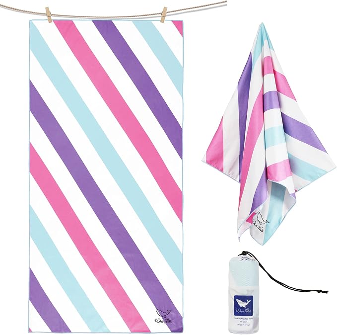 Whale Flotilla 2 Pack Quick Dry Beach Towels Oversized (35"x70"), Microfiber Sand-Free Beach Towel Set, Extra Large Compact Pool Travel Accessories, Green and Pink