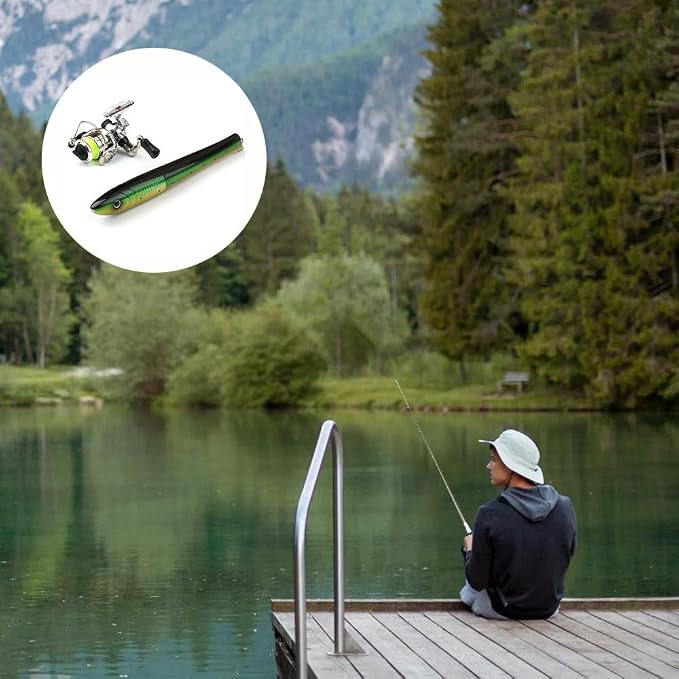 Pocket Fishing Rod, Fish-Shaped Pen Fishing Pole Lightweight Telescopic Fish Rod with Reel & Line for Saltwater Freshwater