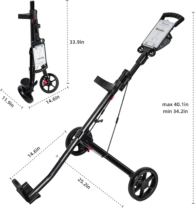 XDriveMax GC01 Golf Pull Push Cart 2 Wheel,Foldable Golf Push Cart for Golf Clubs,Lightweight Folding Golf Walking Pull Carts