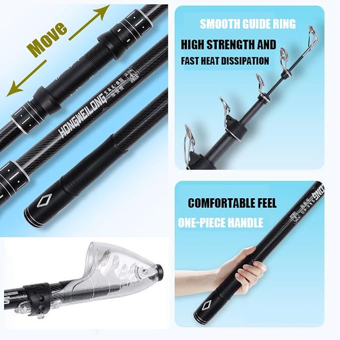 7Ft 9Ft 12Ft 13Ft 14Ft 15Ft Telescopic Fishing Rod Carbon Portable Spinning Fishing Pole for Boat Saltwater and Freshwater Surfcasting Baitcasting Rod Long Distance Throwing Fishing Rod