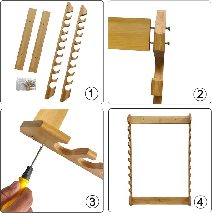Wall Mount Fishing Rod Rack, Wooden Fishing Pole Holder, Heavy Duty Fishing Rod Storage Organizer for Garage Home Wall, Space Saving Fishing Gear Display Rack