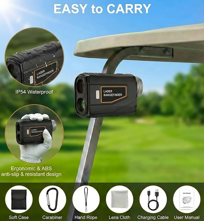 MIKOSI Golf Range Finder with Slope, 0.03s Pin Lock Vibration Golf Laser Rangefinder, 1200 Yards Rechargeable Golf Rangefinder with 90% Ultra-Clear Lens, Magnet, IP54 Waterproof