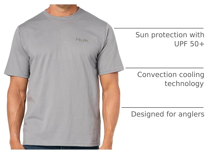 HUK Mens Performance Fishing Logo Tee, Short Sleeve T-Shirt for Men