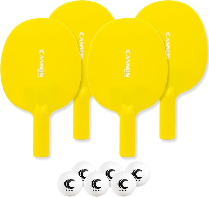 Cannon Sports Unbreakable Table Tennis Paddle Set - 4 Rackets with 6 Pack of 3-Star Table Tennis Balls – Portable Set for 4 Players