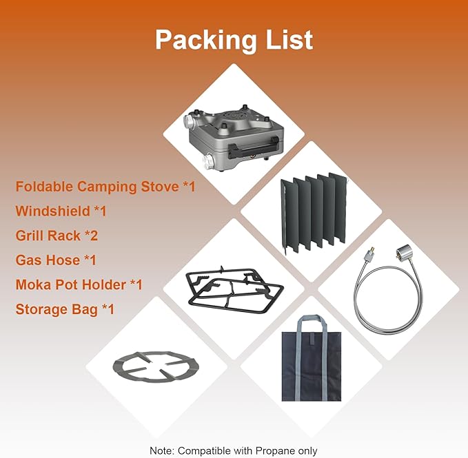 27000 BTUs 2 Burner Folding Camp Stove with Windshield, Portable Camping Stove Propane with Adjustable Burners &Carring Bag, Propane Gas Stove for Camping, Tailgating, BBQ