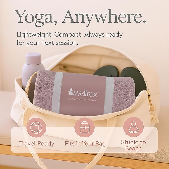 Wellrox Microfiber Yoga Mat Towel with Grip β Ultra Absorbent, Super Soft, and Quick Dry Hot Yoga Towel Non Slip for Pilates, Bikram, and Fitness Workouts (74β x 26β, Rose)
