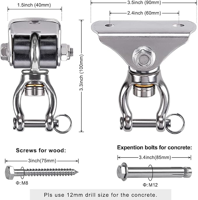 SELEWARE Silent Swing Hanger Heavy Duty Swing Hook Swivel Bearing Swing Mount Hardware for Porch Swing Hammock Chair Heavy Bag Yoga Silk Suspension Straps Olympic Rings 2 Pack