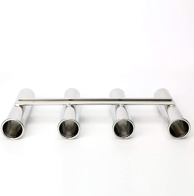 Amarine Made 4 Tube Fishing Rod Rack Mirror Finish Stainless Steel 316 Wall / Side Mounted Rod Holder for Boat Yacht