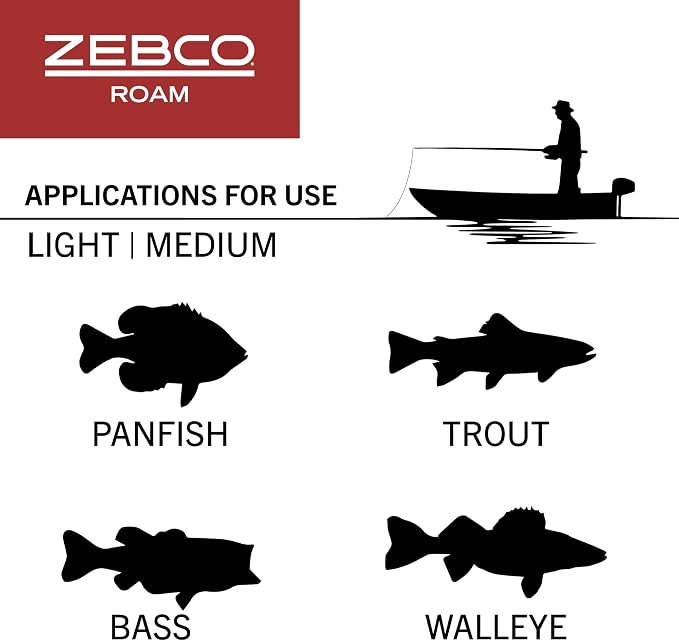 Zebco Roam Spincast Reel and Fishing Rod Combo, 6-Foot 2-Piece Fiberglass Fishing Pole with ComfortGrip Handle, Quickset Anti-Reverse Fishing Reel, Pre-Spooled with 10-Pound Zebco Line