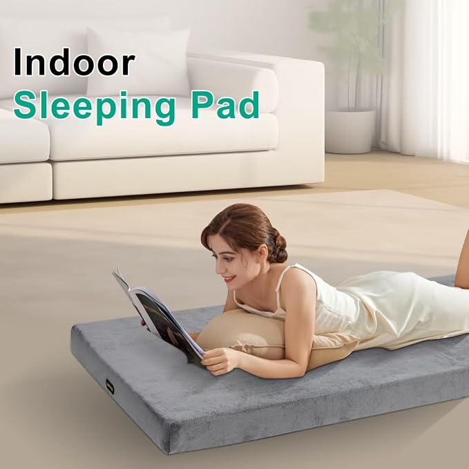 Lxotvae Memory Foam Camping Mattress Pad, 3 Inch Sleeping Pad for Camping, Portable Roll Up Cot Mattress for Adults, Thick Sleeping Mat for Sleepover