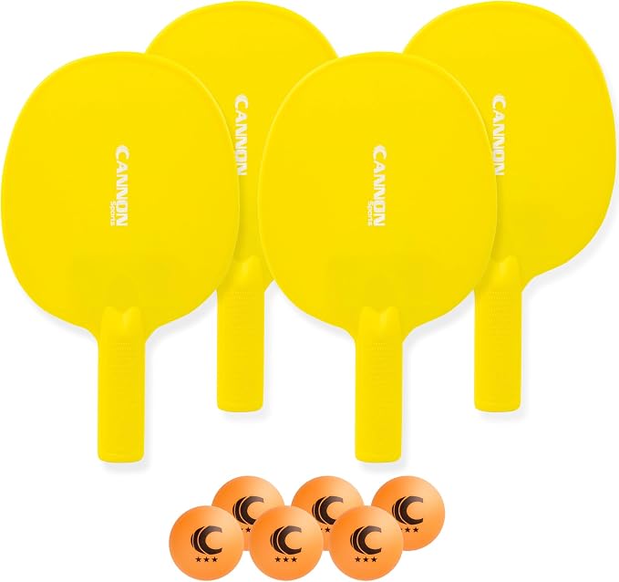 Cannon Sports Unbreakable Table Tennis Paddle Set - 4 Rackets with 6 Pack of 3-Star Table Tennis Balls – Portable Set for 4 Players