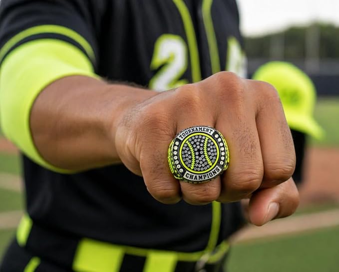 Legacy Rings 1 or 12 Pack Neon Yellow Baseball Softball Championship Trophy Ring Award for Tournament Champion or Finalist
