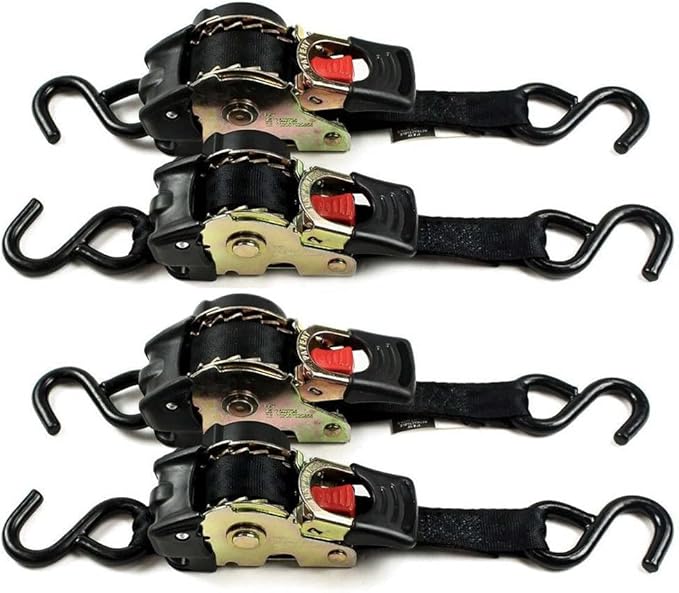 DC Cargo Mall Auto Retractable Ratchet Straps (4-Pack) 1” x 6ft, Heavy Duty, 1,522lb Break Strength – Tie Down Straps for Cargo, Truck, Trailer, Motorcycle, Boat