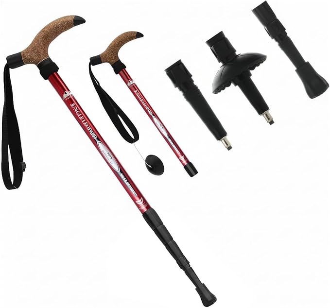Aluminum Alloy Quick Lock Trekking Pole Anti-Shock Walking Stick Adjustable Cane Crutch for Mountains Trekking Hiking,Ultralight Collapsible with Cork Grips Tungsten Tips