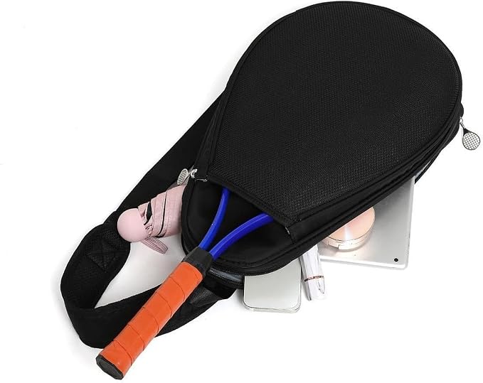 Tennis Racket Bag Waterproof Zipper Paddle Holder Crossbody Shoulder Bag for 1-2 Rackets, Lightweight Versatile Organizer