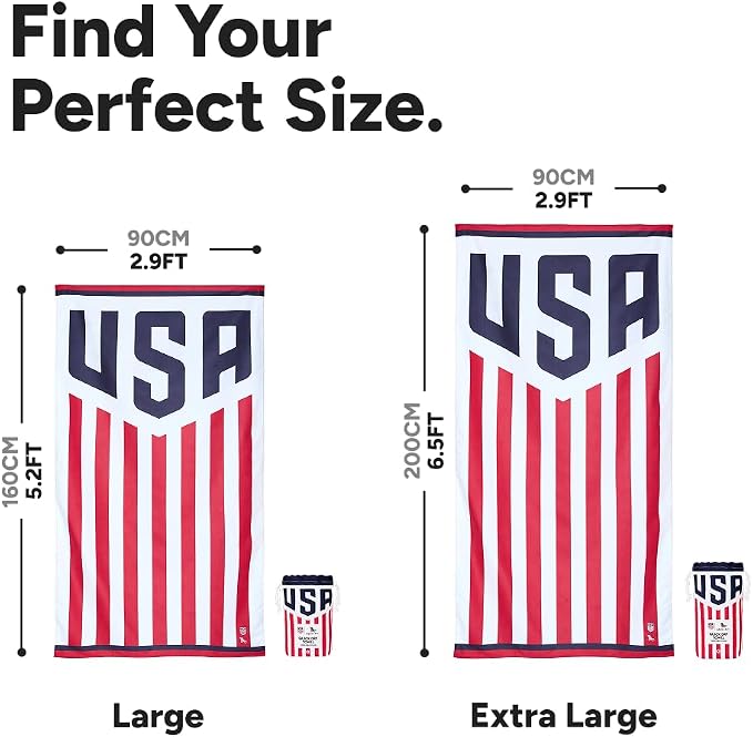 Dock & Bay Beach Towel - Quick Dry, Sand Free - Compact, Lightweight - 100% Recycled - Includes Bag - U.S. Soccer - Extra Large (200x90cm, 78x35)