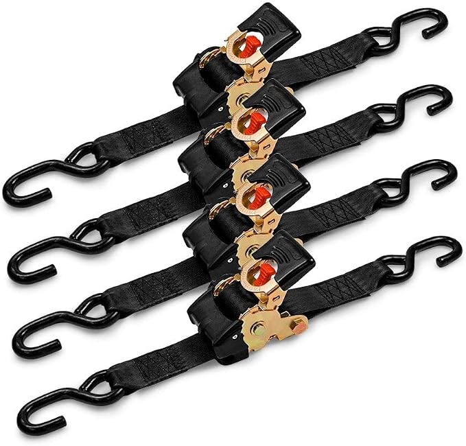 DC Cargo Mall Auto Retractable Ratchet Straps (4-Pack) 2” x 6ft, Heavy Duty, 4,033lb Break Strength – Tie Down Straps for Cargo, Truck, Trailer, Boats