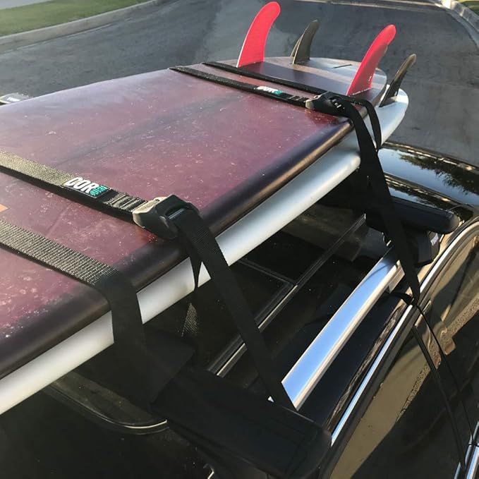 COR Surf Aero Roof Rack Pad and Premium No-Scratch Cam Buckle Tie Down Straps with Protective Silicone for Surf, SUP, Kayak and Canoe (28" Narrow Black)