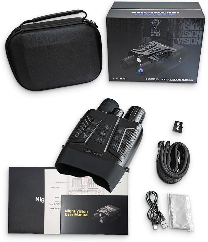 Night Vision Binoculars for Adults, 4K Night Vision Goggles with 3" HD Screen & Magnifying Lens, 8X Digital Zoom, Rechargeable Device with 64GB Card for Camping & Outdoor Exploration