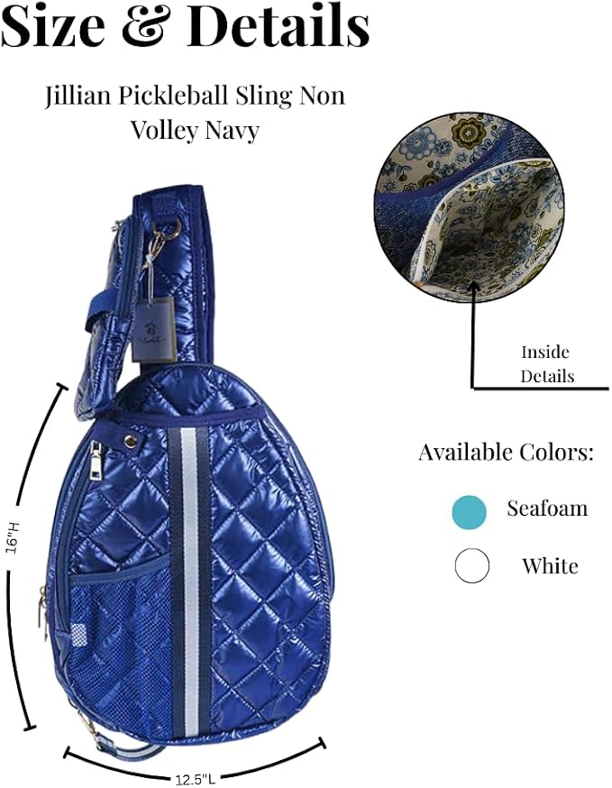 lemonbella Pickleball Bag/Holds 2 Paddles, Quilted Design, Phone Holder, Sling Style, Room for shoes, water bottle, balls/Jillian Pickleball Sling bag