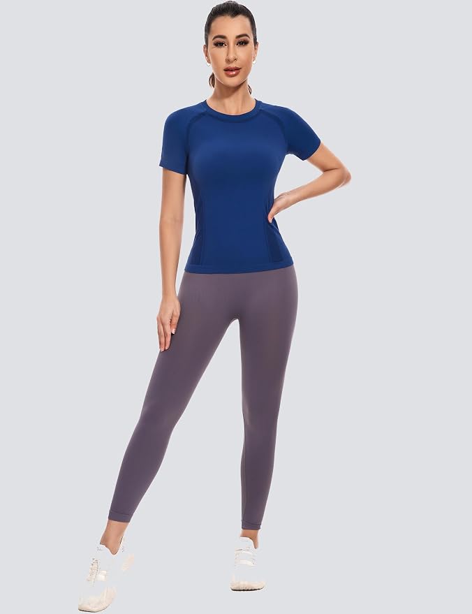 MathCat Short Sleeve Workout Tops for Women,Workout Shirts for Women,Seamless Yoga Athletic Shirts Gym Running Shirts
