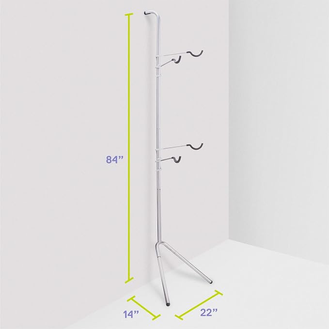 Delta Cycle Two Bike Gravity Pole Stand Garage, 2 Bike Storage Rack, No Drilling Required, Fully Adjustable Vertical Bike Rack for Any Style Bicycle, Leaning Wall Bike Rack Holds Up to 60 lbs