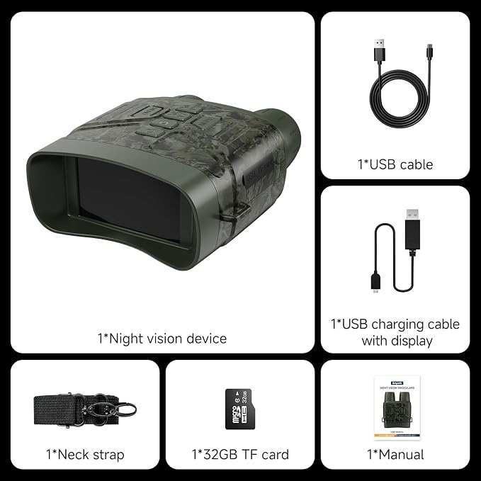 Night Vision Goggles for Adults, 4K Infrared Night Vision Binoculars with Rechargeable Battery and Anti-Shake Motion Detection for Camping, Camo