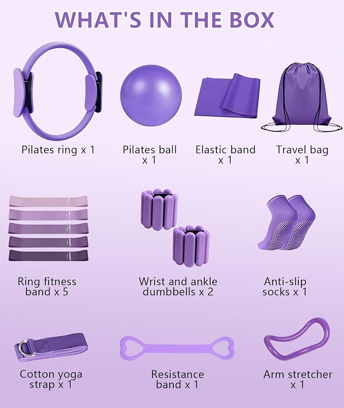 Pilates Ring Set with Adjustable Resistance - Full Body Workout Kit for Women, Portable Travel Bag & Anti-Slip Accessories