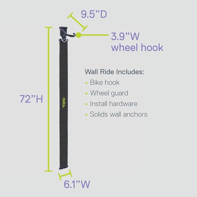 Delta Wall Ride Bike Rack Wall Mount with Tire Wall Guard Cycle – Vertical Bike Mount Holds Up to 100 lbs – Fully Adjustable Vertical Hanger Hook Design Provides Easy Bicycle Storage Access