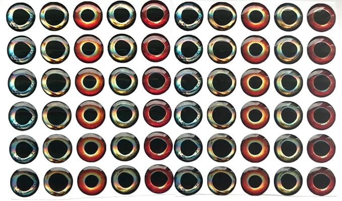 Brule 3-D Holographic Epoxy Fish Eyes (5mm-20mm) 60 Pack, Handpoured, Fishing Fly Tying Lures DIY Crafts