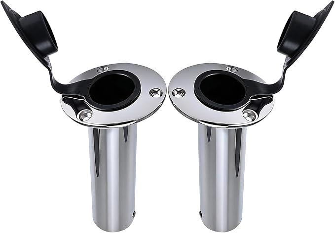 NovelBee 4pcs Fishing Rod Holders with Rubber Cap and Mounting Screws,15 Degree Stainless Steel Flush Mount Rod Holder for Fishing Boat