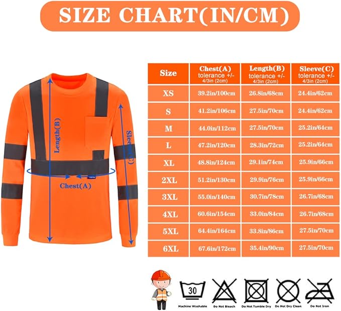 A-SAFETY Safety Shirt,High Visibility Work T Shirt Long Short Sleeve Class 3 (XS-6XL)