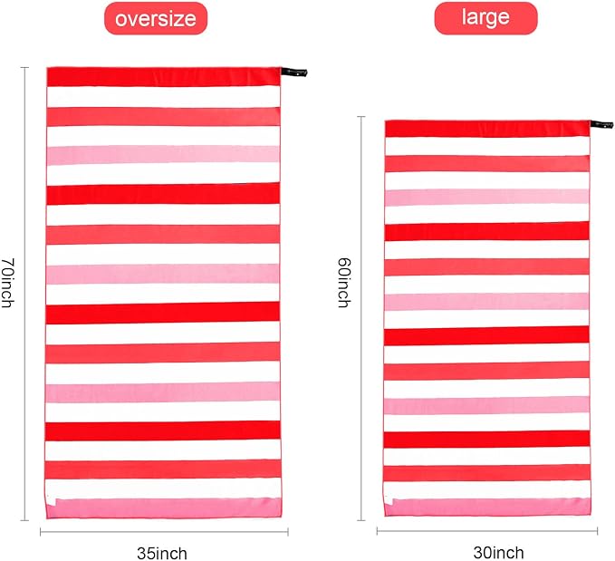 Exclusivo Mezcla Microfiber Quick Dry Beach Towel, Large Lightweight Sandfree Pool Towel for Swimming Camping Travel with Bag (Stripe Red, 30x60 Inches)