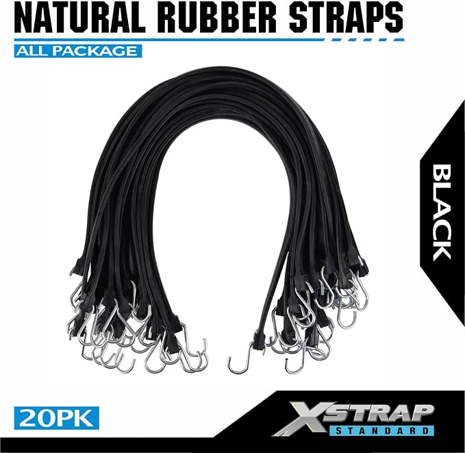 XSTRAP STANDARD 20 Pack 31'' Adjustable Rubber Tarp Straps, EPDM Bungee Cords with Hooks, Ideal for Securing Tarps, Canvases, Flatbed Trailers