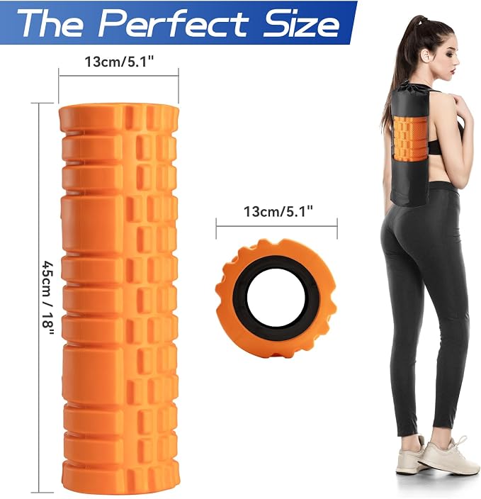 Krightlink Foam Roller High Density 18" Foam Roller for Deep Tissue Muscle Massage, Trigger Point Fitness Exercise Massage Roller Self-Myofascial Back Roller Release for Whole Body