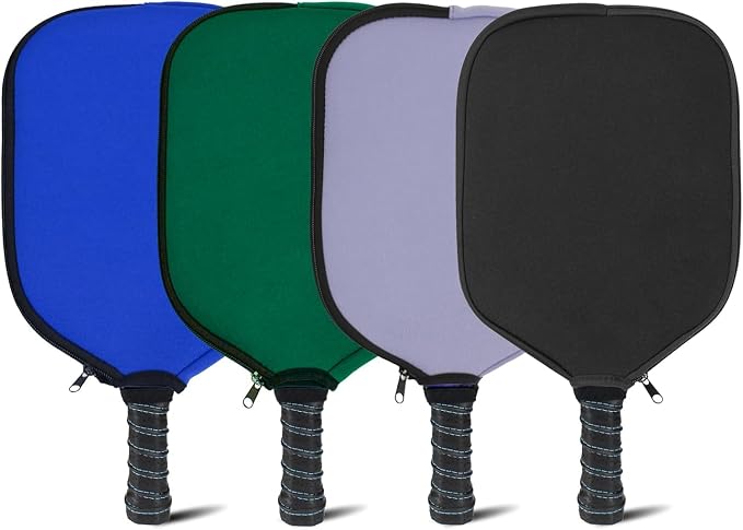 MYKUJA Pack of 4 Pickleball Paddle Cover, Zippered Paddle Case 8.6 x 11.8 inches, Neoprene Racket Sleeve, Black, Blue, Green, Purple Pickleball Covers Fits Paddles Racqets