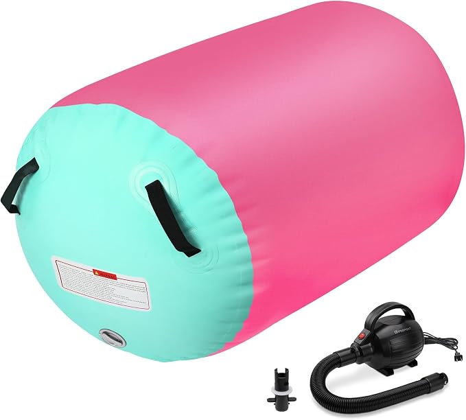 Inflatable Gymnastics Air Roller Barrel, Tumble Rolling Air Roller Gymnastics Barrel with Electric Pump for Kids Adults Home Outdoor Gymnastic Training Cheerleading Yoga