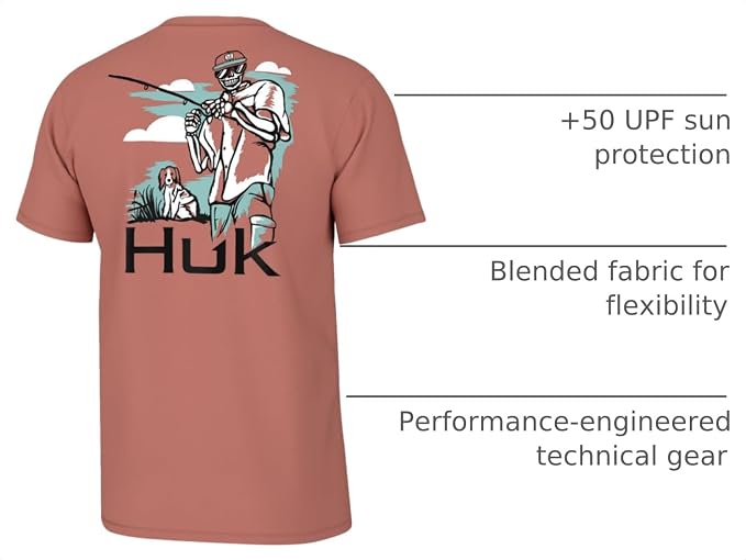 HUK Mens Fishing Graphic Tee, Performance Short Sleeve, Quick-Dry