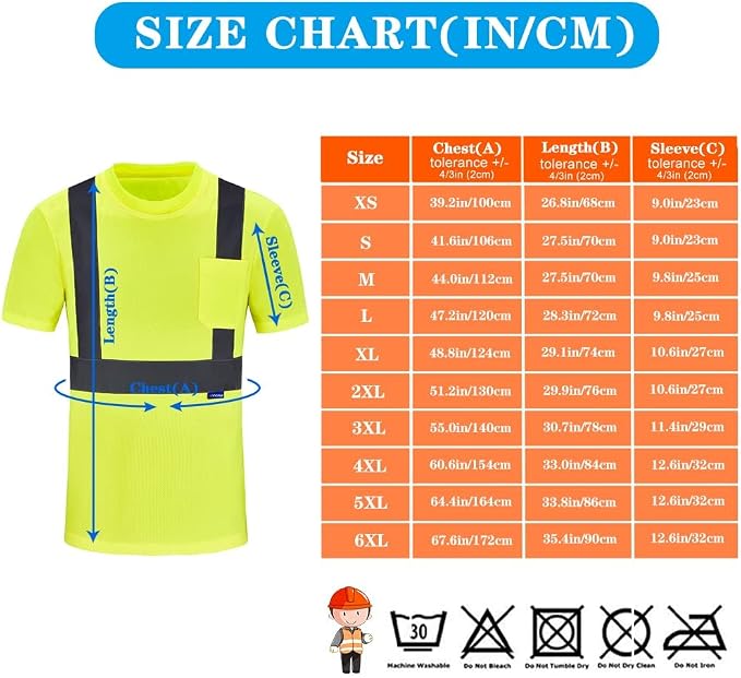 A-SAFETY Safety Shirt,High Visibility Work T Shirt Long Short Sleeve Class 3 (XS-6XL)