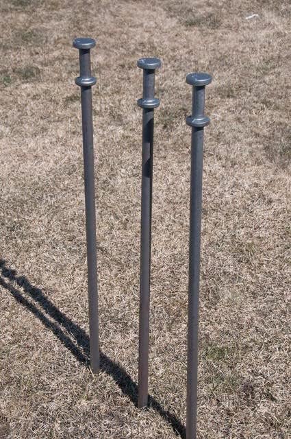 Double Head Tent Stakes, Heavy Duty Steel Outdoor Ground Spikes to Anchor Commercial Inflatables, Party Tents and Camping Shelters, 3/4 Inch x 24 Inch, Pack of 4
