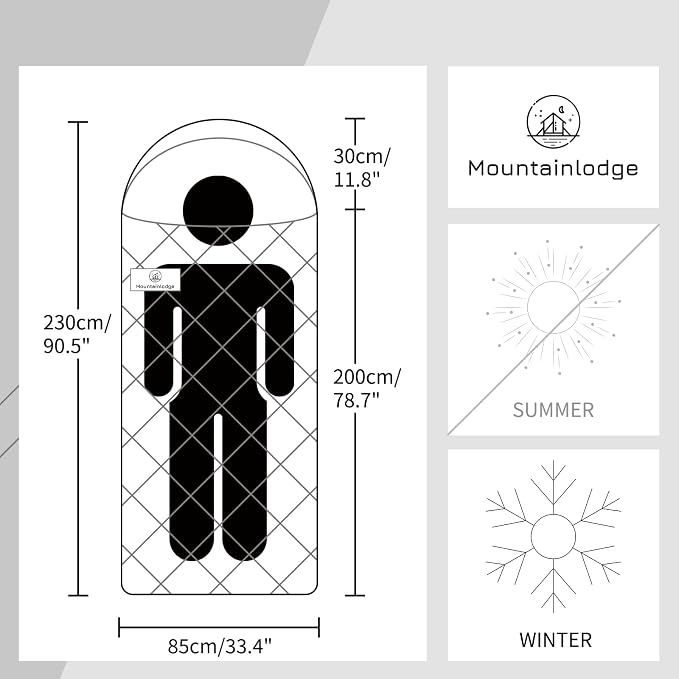 Mountainlodge 100% Cotton Shell and Lining Sleeping Bag for Adult Cold Weather with Compression Bag&Carry Bag for Camping,Travel and Car Camping