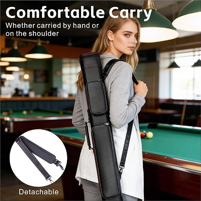 Pool Cue Case 2x3/3x5/4x4 Options Hard Case Pool Stick Case with Shoulder Straps & Handle for Pool Cue & Accessories