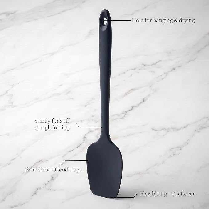 600ºF Heat Resistant Spatulas, High Heat Food Safe Semless Kitchen Silicone Spoon Spoonula Scraper Set for Cooking Baking Mixing Scraping Stirring Nonstick Cookware Pan Bowl (3Pcs,Black)