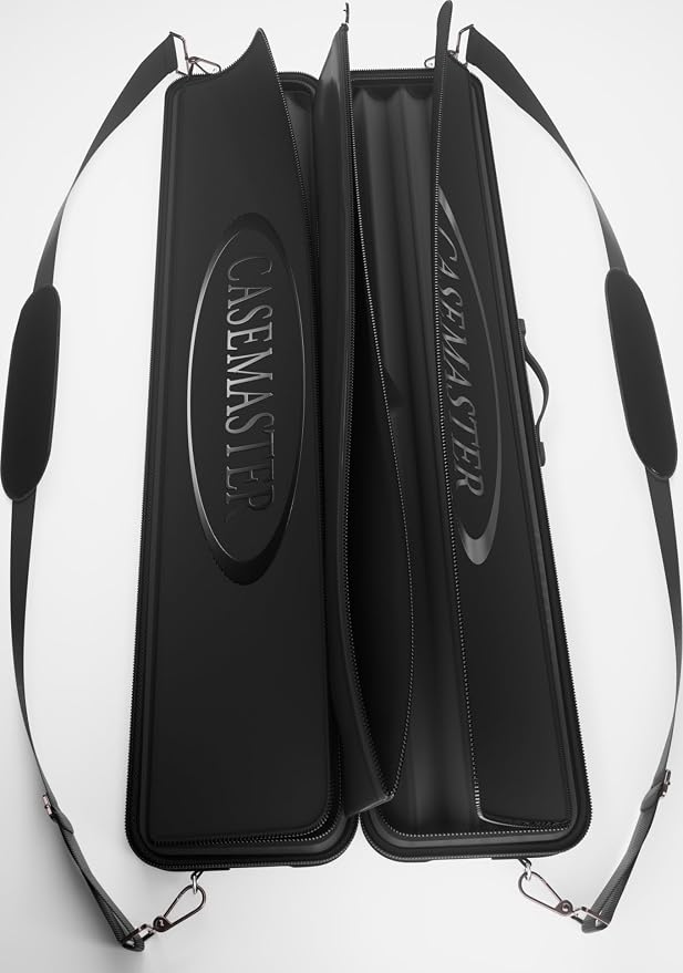 Casemaster Parallax 4x4 Billiard Cue Case, Holds 4 Butts and 4 Shafts, Foam-Padded Interior, 600D Oxford Fabric, Backpack Straps, Black
